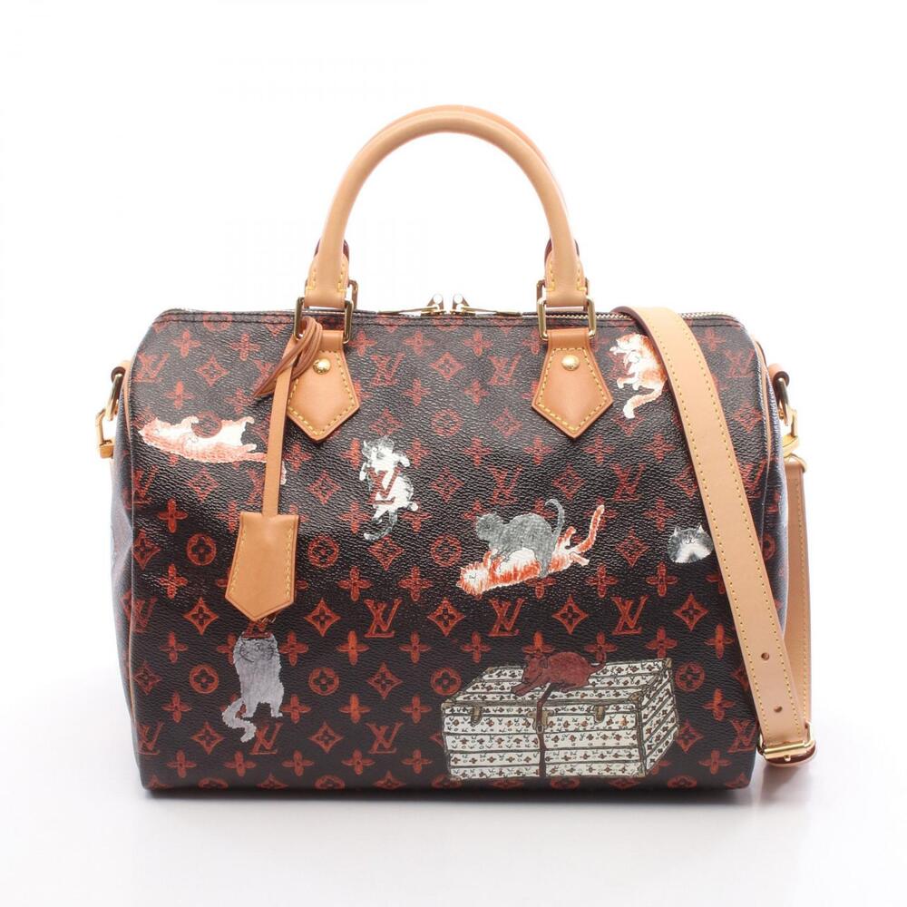 Louis Vuitton Speedy Bandouliere Catgram Canvas Leather 2Way Shoulder Bag Brown